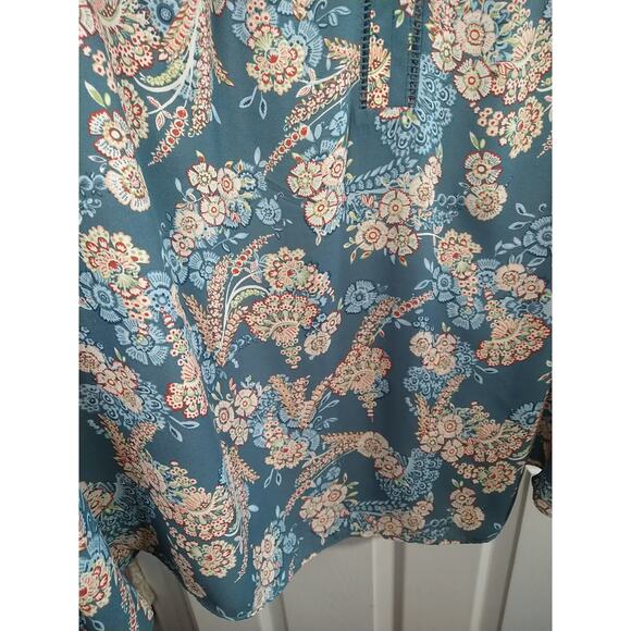 Meera Lane Woman 5X Blouse Semi Sheer Floral V Neck Pullover Flowy Roll Tab - Picture 5 of 10